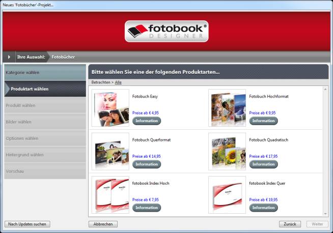 Auswahl Format und Cover bei fotobook.de