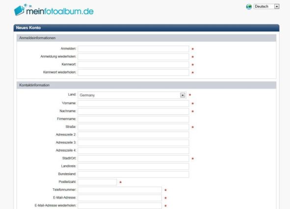 Anmeldeformular meinfotoalbum.de