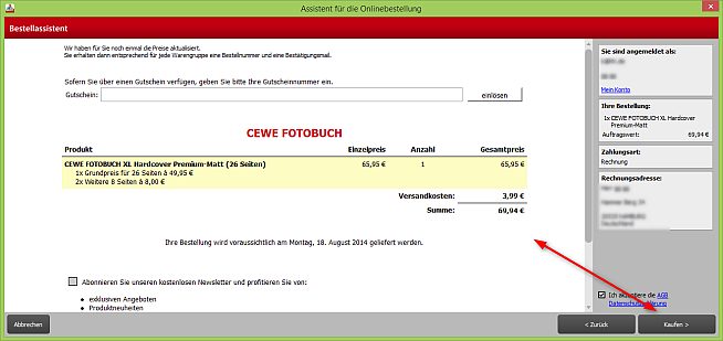 Cewe Fotobuch Warenkorb