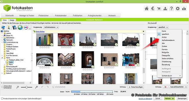 Fotokasten Assistent Bildauswahl Sortieren