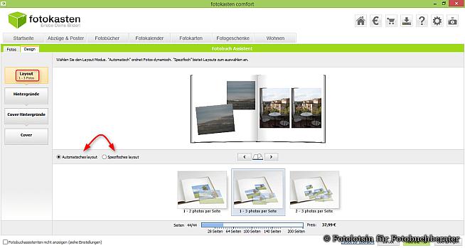 Fotokasten Assistent layout Auswahl