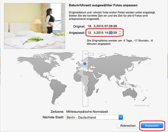 Zeitzone für ein Foto anpassen mit dem Mac