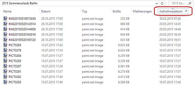 Bilder für das Fotobuch sortieren mit Aufnahmedatum