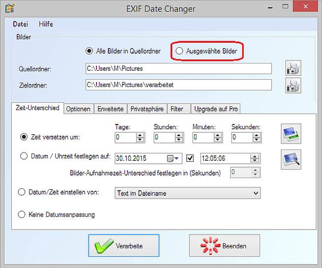 Nutzung EXIF Date Changer