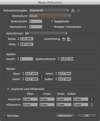 InDesign Tutorial Dokumenteigenschaften