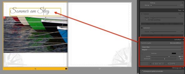 Fotobuch Lightroom Textformatierung
