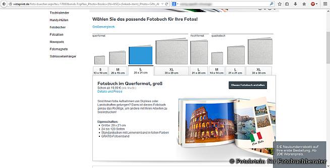 Vistaprint Fotobuch Übersicht Website