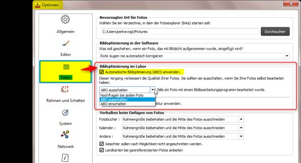 Bildoptimierung CEWE Grundeinstellungen