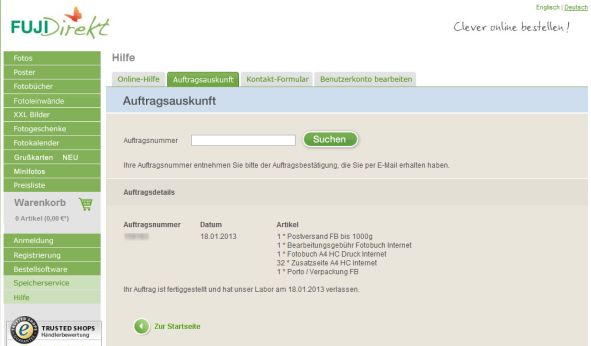 fujidirekt Fotobuch Bestellstatus