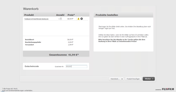 fujidirekt Warenkorb